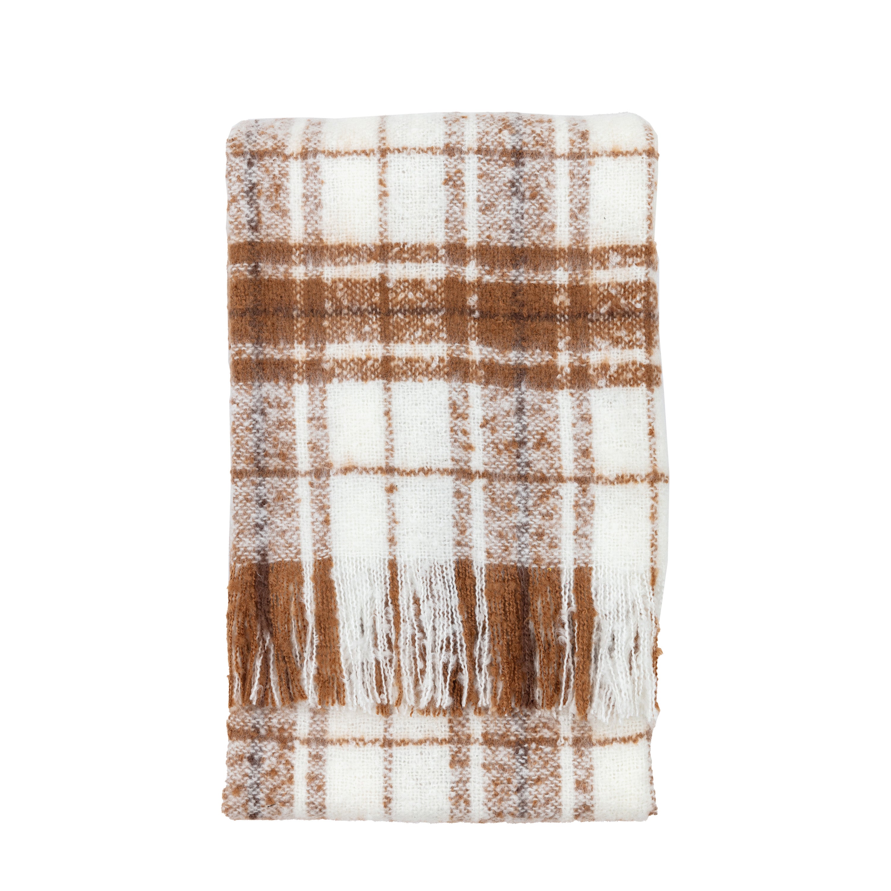 Check Faux Mohair Cream & Tan Brown Throw